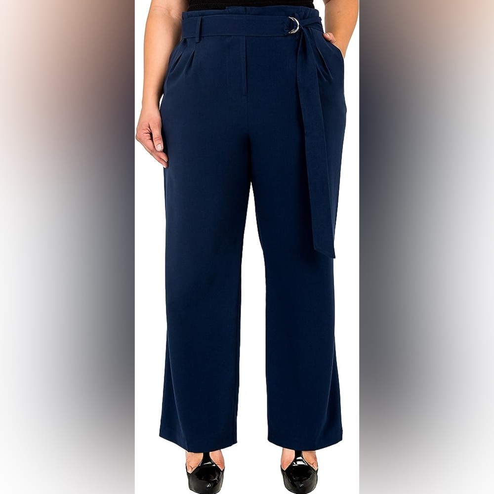 Standards & Practices Women's Blue Belt Straight Leg Paper Bag Pants size 20